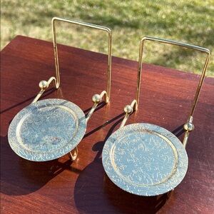 2 Vintage Cottagecore Floral Engraved Gold Metal Teacup Display Stands